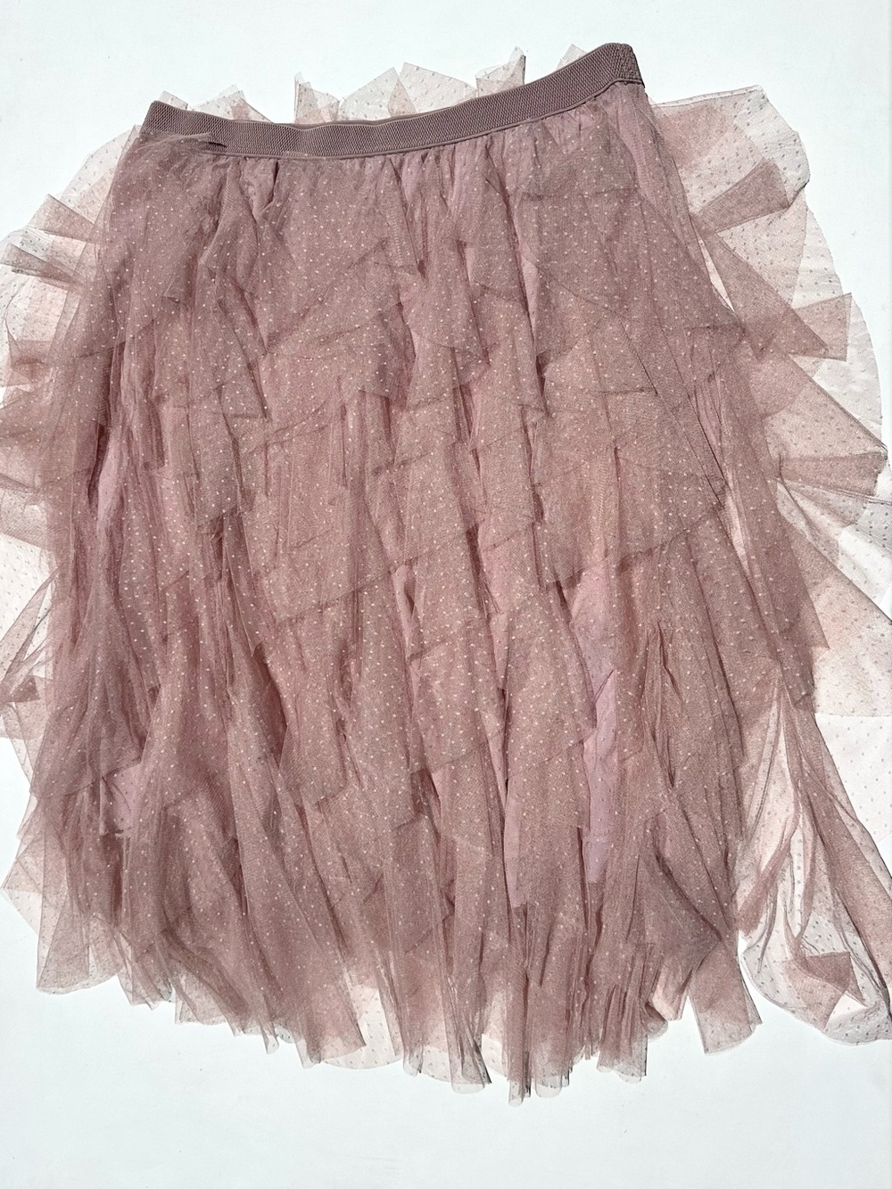 Anthropologie Cheri Tulle Layered Tiered Polka Dot Midi Skirt in Dusty Pink, 2X - Picture 6 of 16